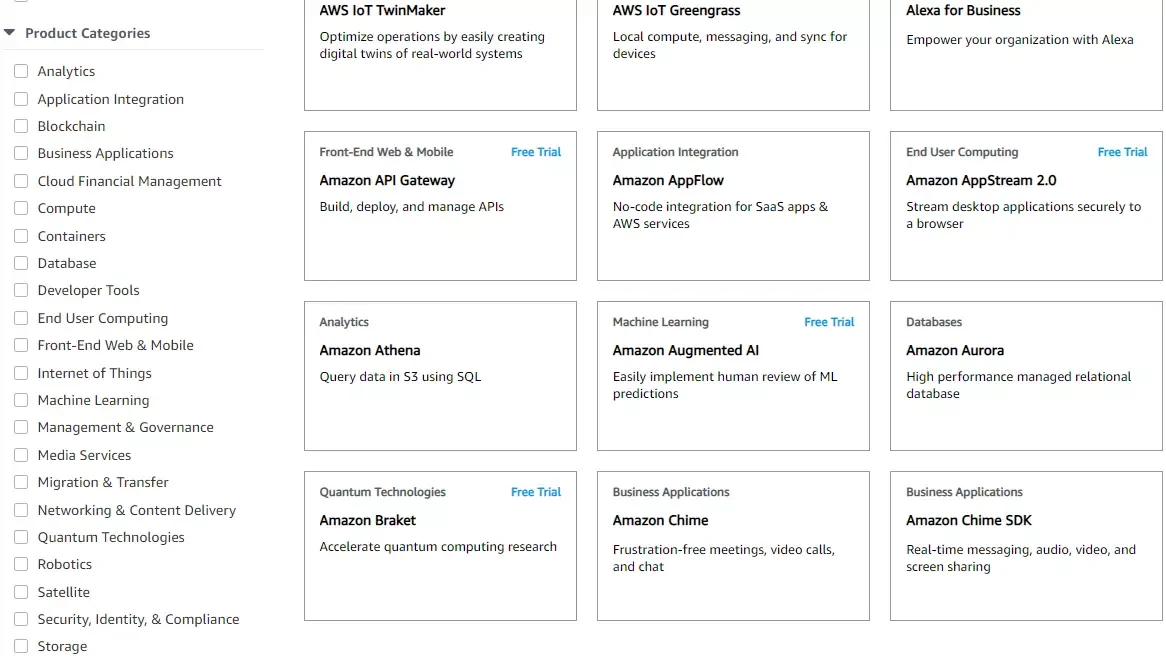 AWS services and products