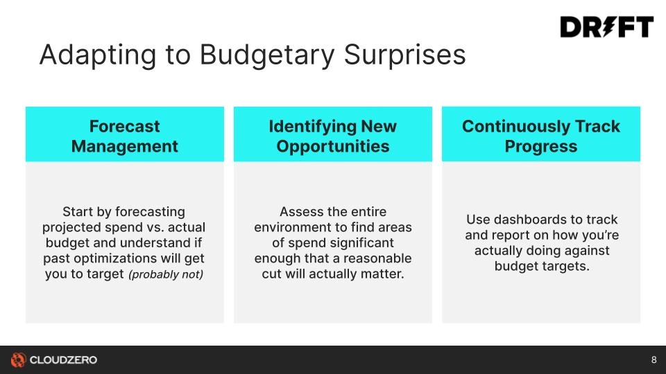 Drift cost efficiency: adapting to budgetary surprises