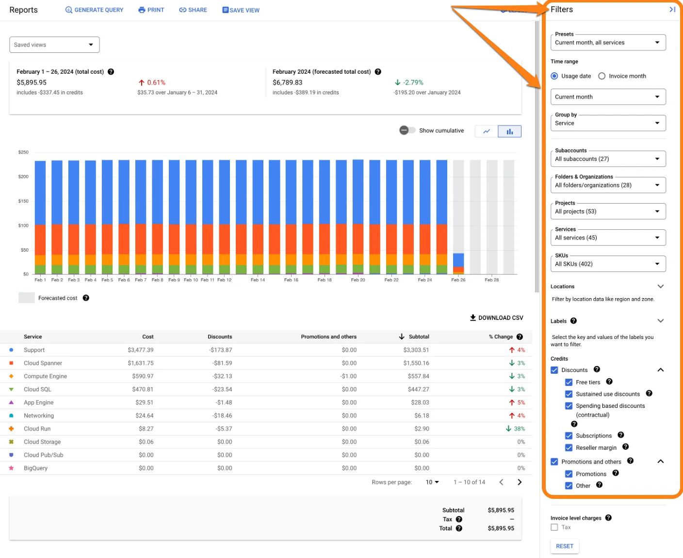 Billing Report Filters