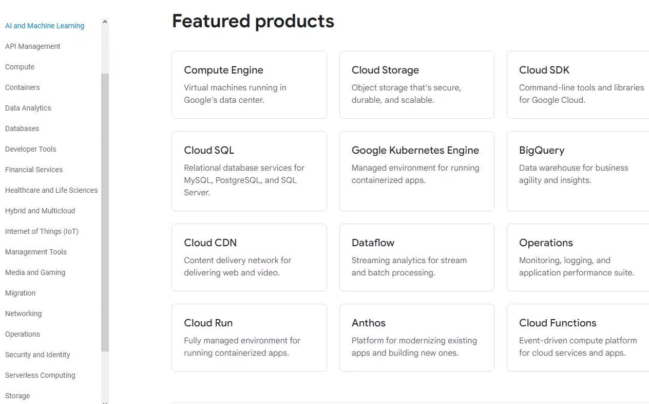 GCP services and products