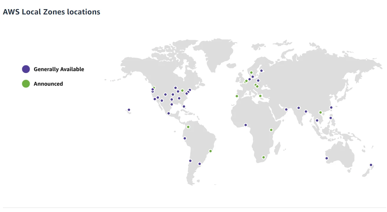 Global distribution of AWS Local Zones