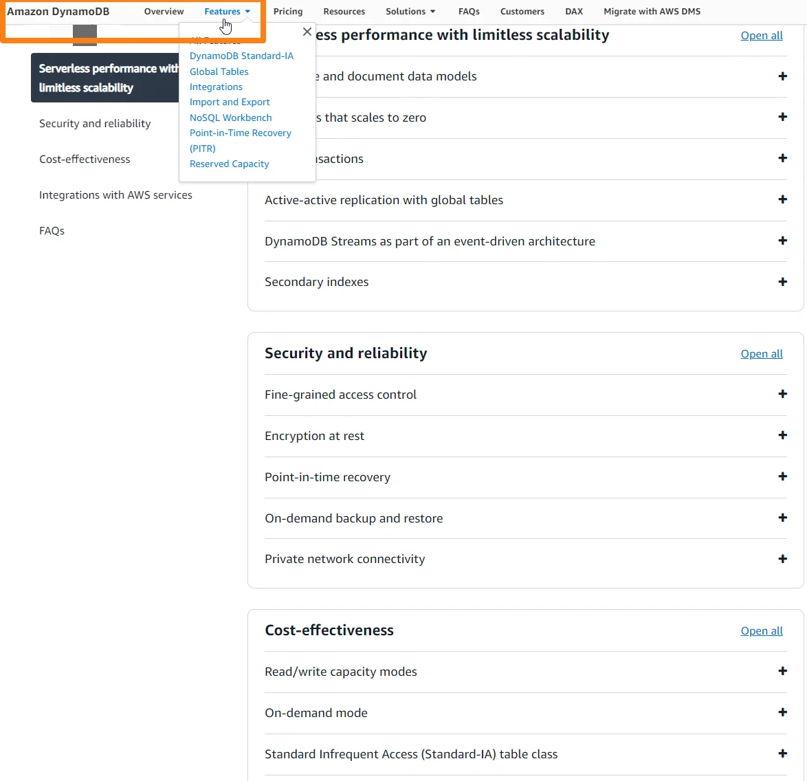 DynamoDB Features