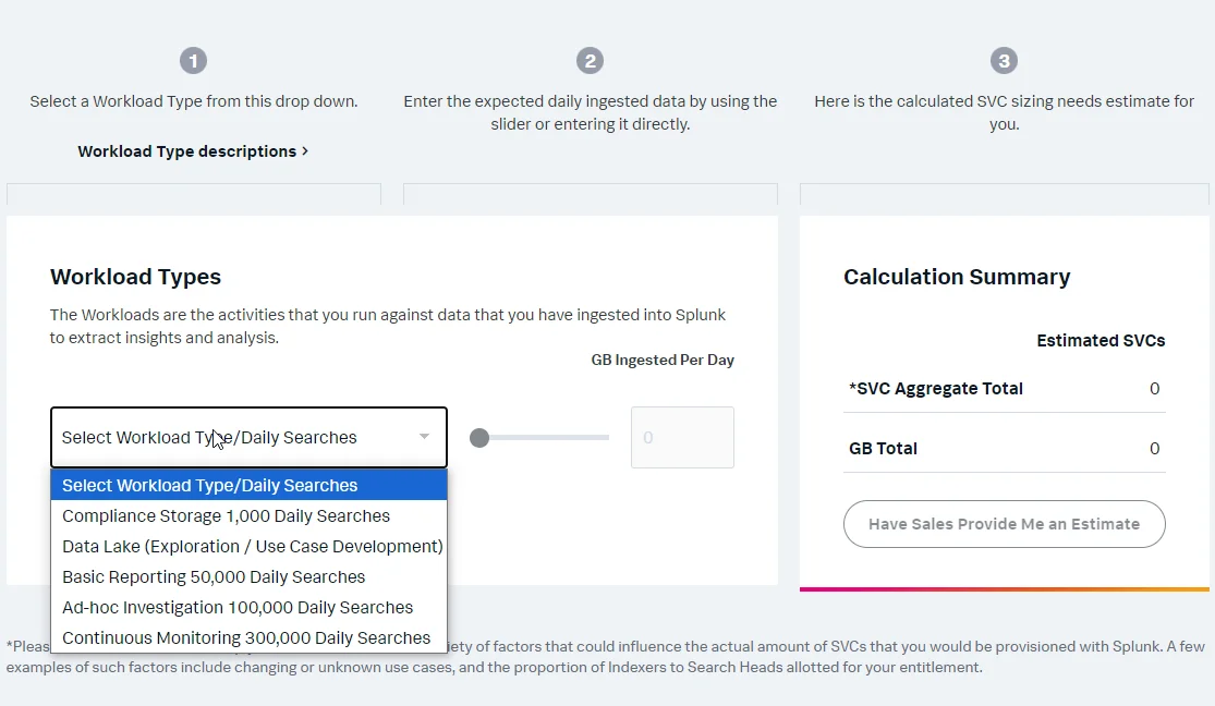 Splunk Workload pricing calculator