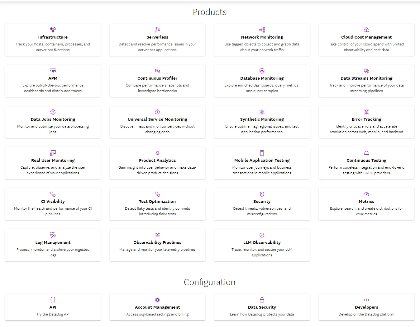 Datadog products and services
